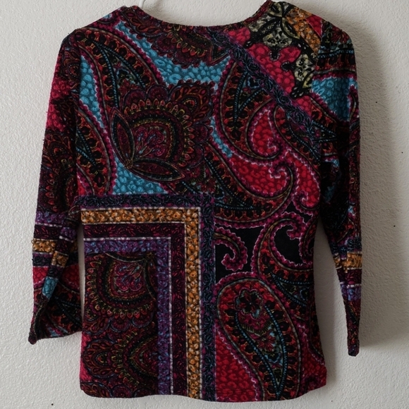 Peter Nygard Boho Paisley Print 3/4 Sleeve Top Size Petite Small - Picture 2 of 8
